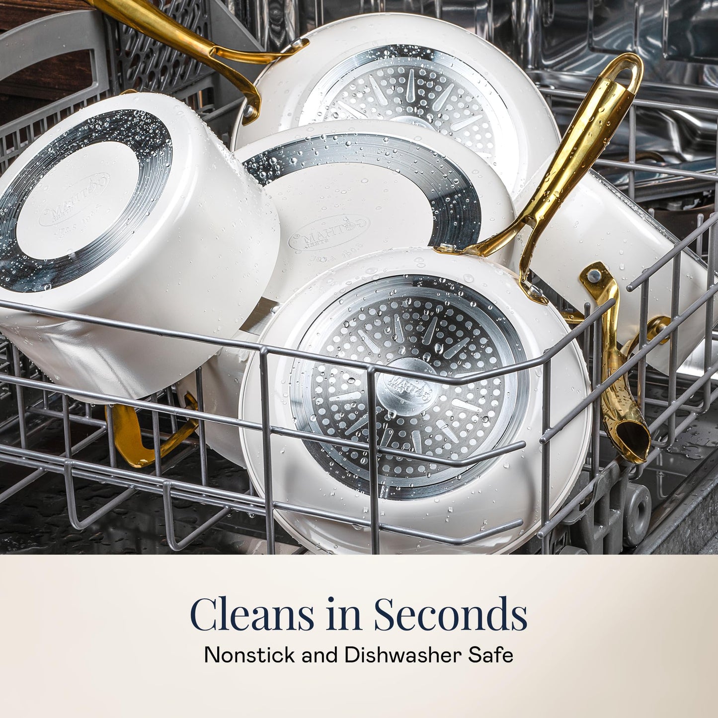 Gotham Steel 15 Pc Ceramic Cookware Set, Ceramic Pots and Pans Set Non Stick with Cooking Utensils and Steamer, Non Toxic PFOA PFOS Free, Premium Gold Stay Cool Handles, Oven & Dishwasher Safe