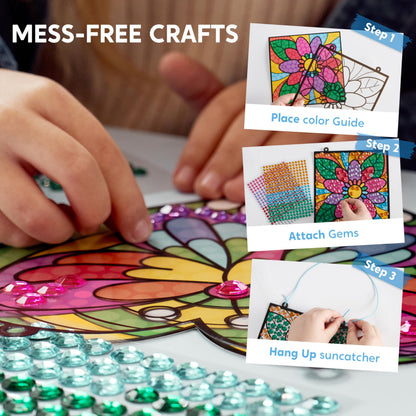 Klever Kits Suncatcher Craft Kit for Children,4 Designs Arts and Crafts for Kids Age 6 7 8 9-12,Gem Diamond Painting Craft Kits,Window Gem Art Set,Birthday Gift for Girls Age 6-12