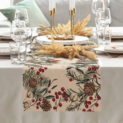 Seliem Winter Pine Needle Branches Table Runner, Pine Cone Cardinal Red Birds Berry Farmhouse Kitchen Dining Table Decor, Christmas Holiday Home Decoration Indoor Outdoor Party Supply 13 x 72 Inches