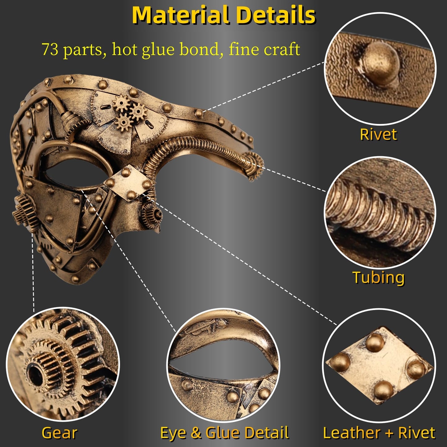 Ubauta Steampunk Cyborg Venetian Mask, Masquerade Mask For Halloween Costume Party/Phantom Of The Opera/Mardi Gras Ball