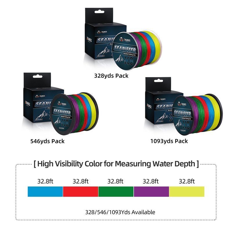 RUNCL Braided Fishing Line X8, Pro Grade Tournament PE Line for Fresh/Saltwater, Abrasion Resistant, No Stretch, Hi Vis Multi-Color Measure Line, 328/546/1093 Yards, 8-200 lb, Christmas Fishing Gifts