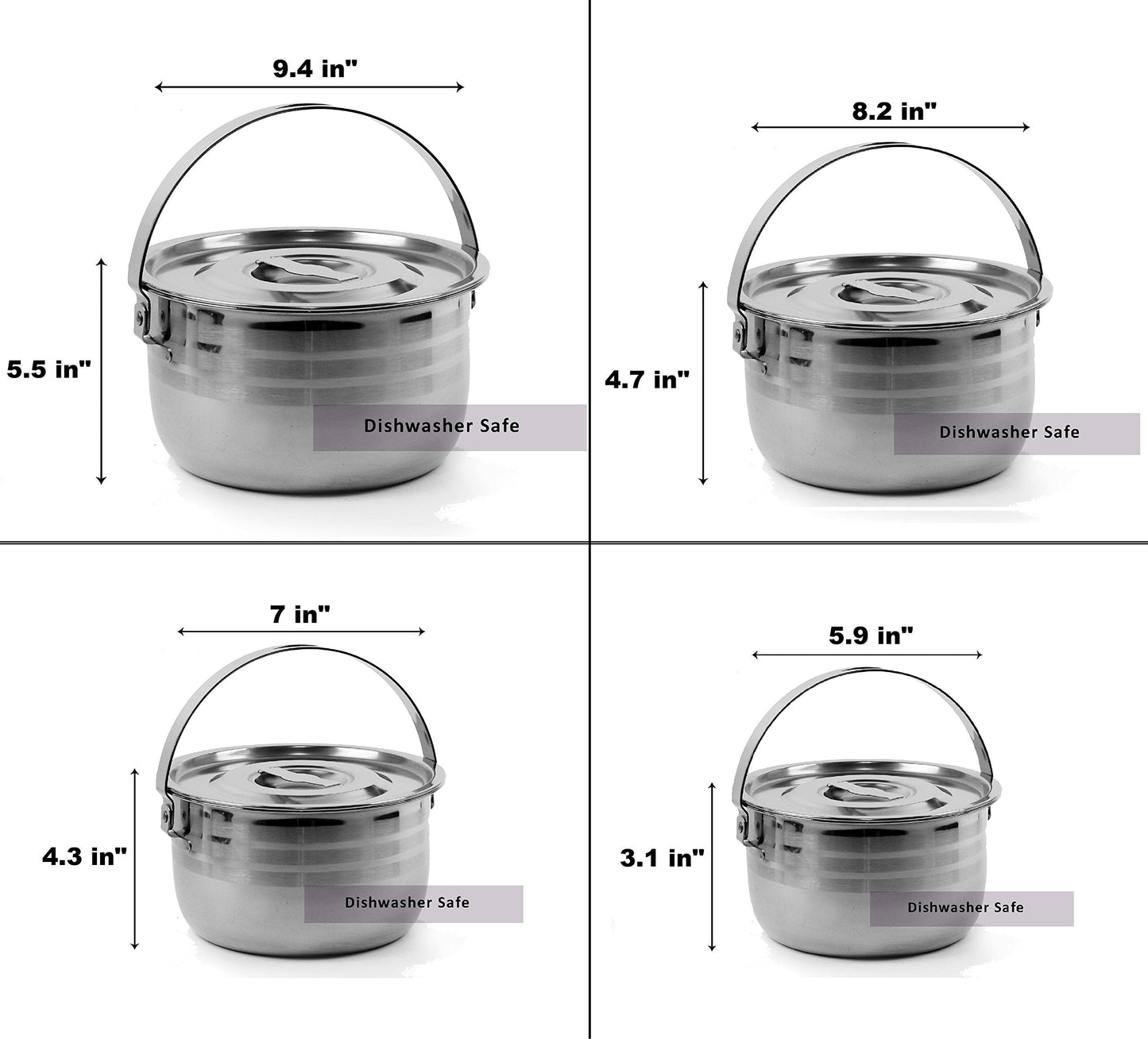 Camping Cookware Set - Compact Stainless Steel Campfire Cooking Pots and Pans | Combo Kit with Travel Tote Bag | Rugged Outdoor 4 Pc Cook Set for Hiking | Barbecues | Beach | Hiking Gear