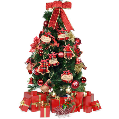 Jetec 12 Pieces Buffalo Plaid Christmas Ornaments Rustic Tartan Burlap Farmhouse Christmas Tree Decors Red Black Buffalo Xmas Tree Ball Plaid Stocking Bell Shaped Hanging Ornaments for Xmas Party