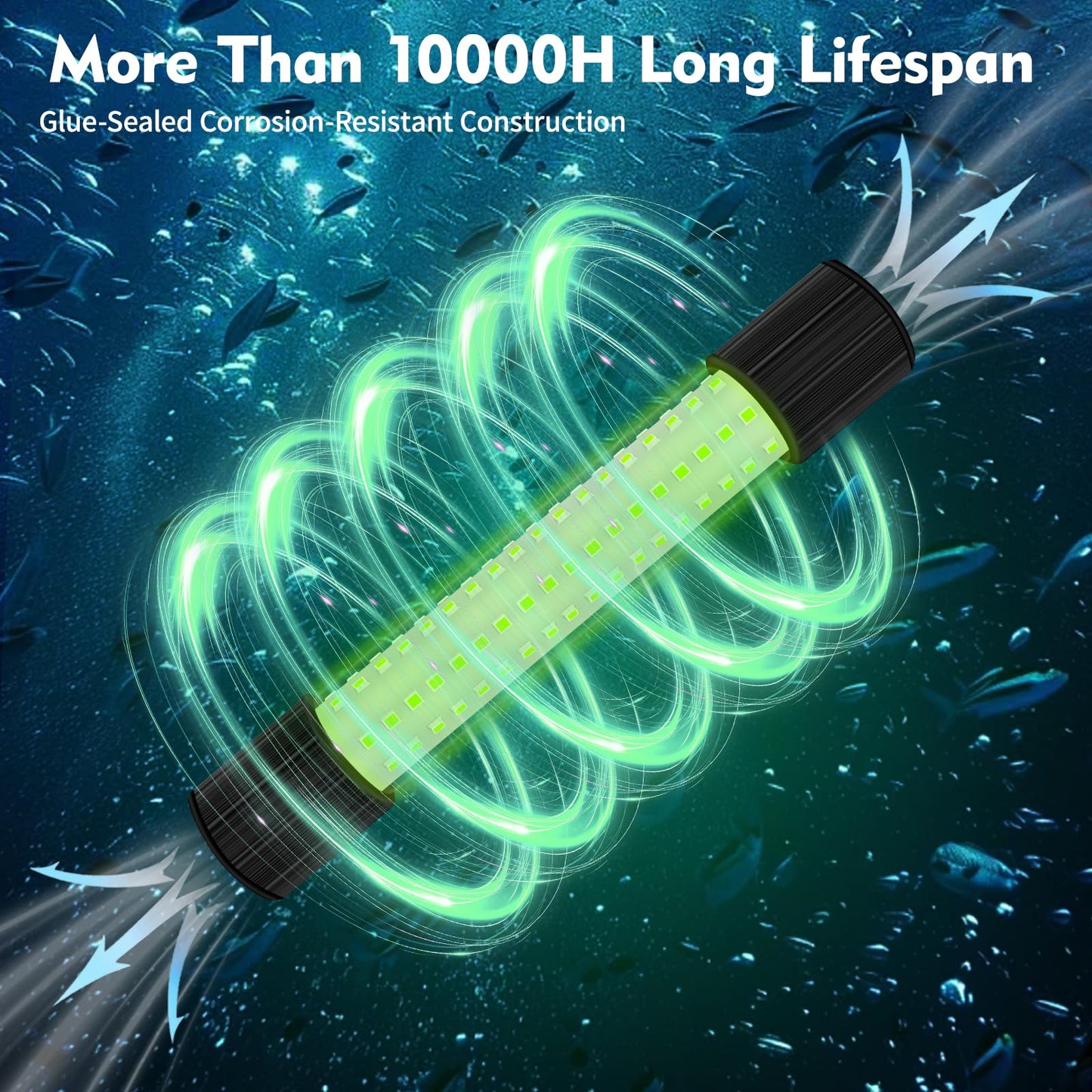 SeaShine IP68 Underwater Fishing Light, DC/AC 12-24V Green Fish Lights, 1300LM Night Underwater Lights 16FT Cable 13W Fish Light for Night Fishing Docks/Boats/Kayaks, Fresh & Salt Water