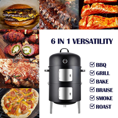 SUNLIFER Charcoal BBQ Grill, Heavy Duty 3-in-1 Barbecue Smoker Grill for Garden Camping Outdoor Cooking and Grilling 89x56x43CM