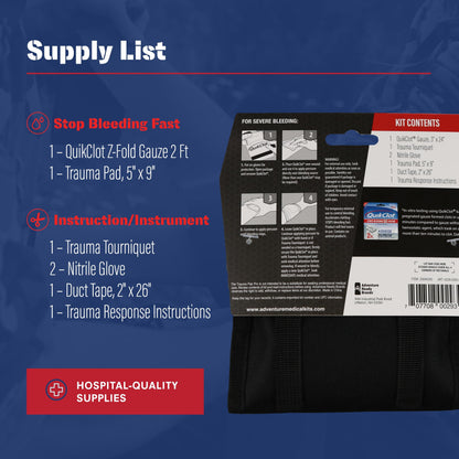 Adventure Medical Kits Trauma Pak Pro with Quikclot & Trauma Tourniquet - First Aid Emergency Kit with Tourniquet, QuikClot Flexible Gauze, Nitrile Gloves & More - Stops Bleeding Fast with Kaolin