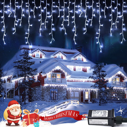 JMEXSUSS 400 LED White Christmas Icicle Lights, 38.8ft Connectable Icicle Lights for Outside Outdoor Indoor Plug in, String Light for House Patio Party Room Holiday Christmas Decorations