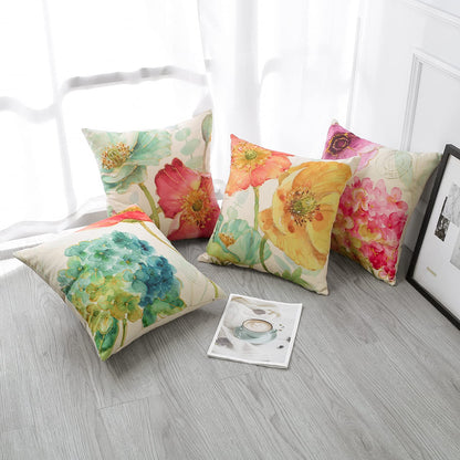 Artscope Set of 4 Waterproof Cushion Covers 45x45cm, Decorative Hydrangea and Lotus Throw Pillow Covers, Perfect to Outdoor Patio Garden Bench Living Room Sofa Farmhouse Decor