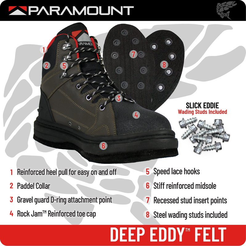 Paramount Outdoors Deep Eddy Felt Sole Wading Boots, Felt Bottom Wader Boots (11)