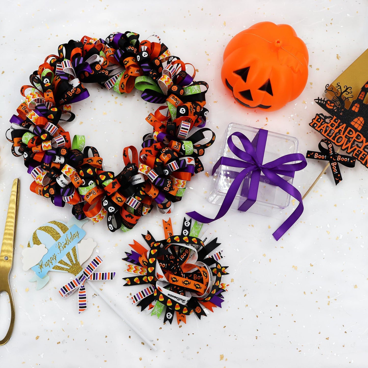 Halloween Holiday Grosgrain Satin Ribbon Set for DIY Crafts Halloween Home and Indoor Outdoor Decoration Garden Decoration，Gift Package,40yd(20x2yd)