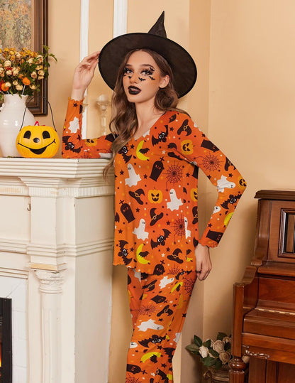 Ekouaer Womens Pajama Sets V Neck Loungewear Long Sleeve Pj Sets 2 Piece Lounge Sets for Women Soft Sleepwear for All Seasons