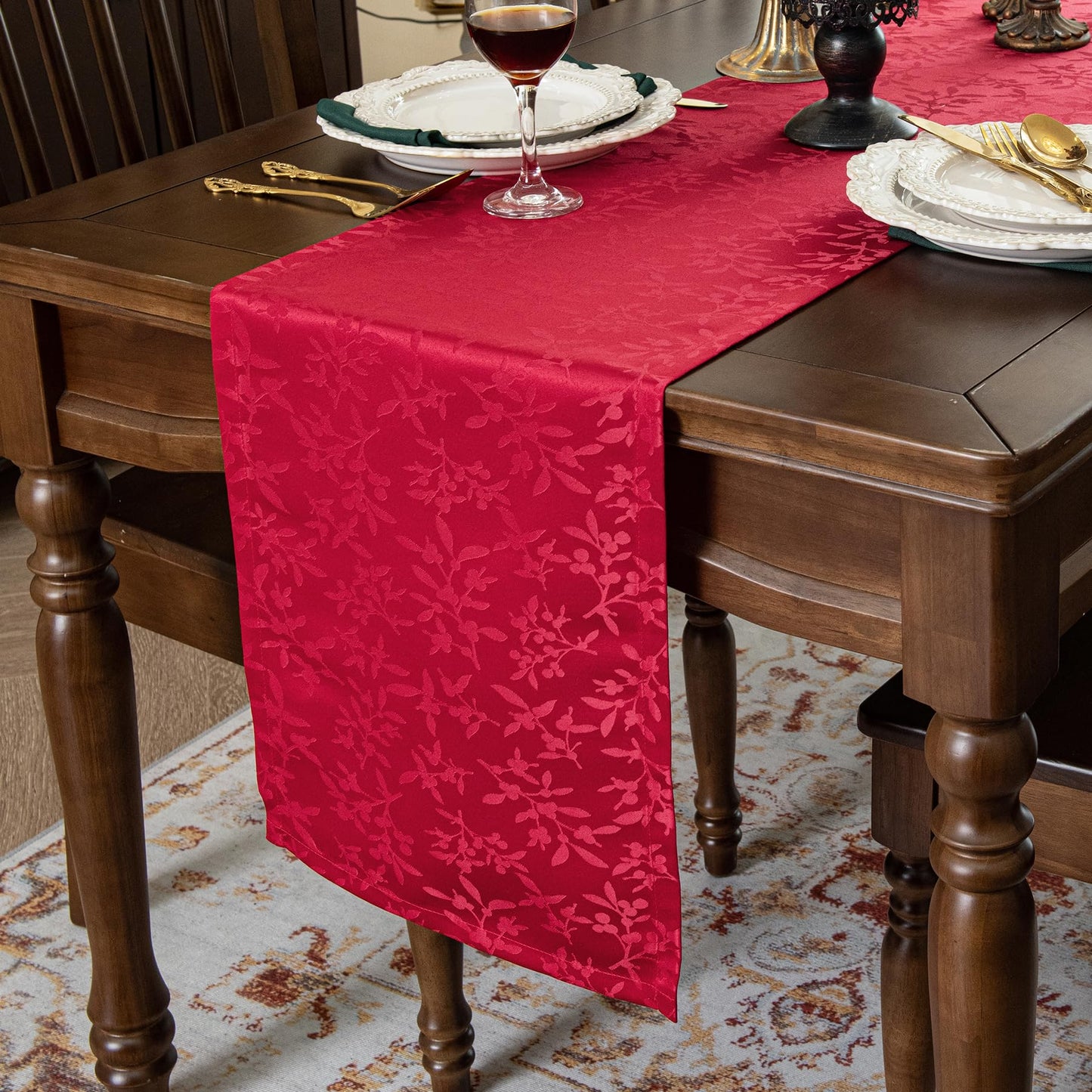 Joyfol Day Red Christmas Jacquard Table Runners,Waterproof Table Runner for Xmas Holiday Winter Festival Kitchen Dining Tabletop Decoration(14 x 72 Inch)