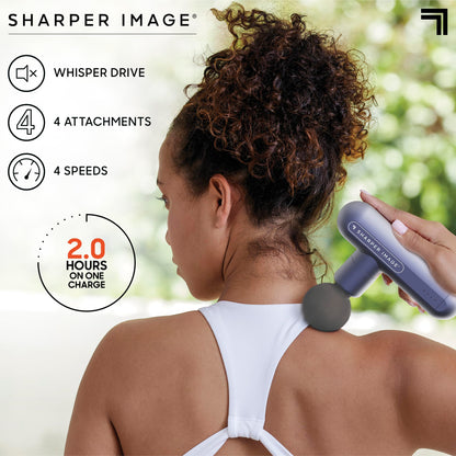 Sharper Image Percussion Massage Gun, Powerboost Move, Lightweight & Portable, 4 Attachments, 4 Speeds, Full Body Back & Shoulder Massager for Deep Tissue Muscle Recovery, Pain Relief & Soreness