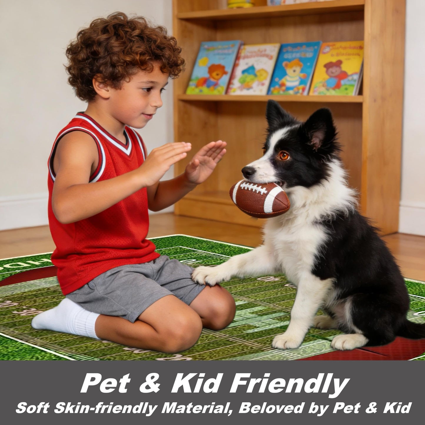 dovfa Ultra-Soft Football Rug for Boys Room Decor, Premium Sports Rugs for Bedroom, Faux Wool Non-Slip Washable Carpet for Kids Playroom, Game Room, Living Room and Man Cave, 3'x5'