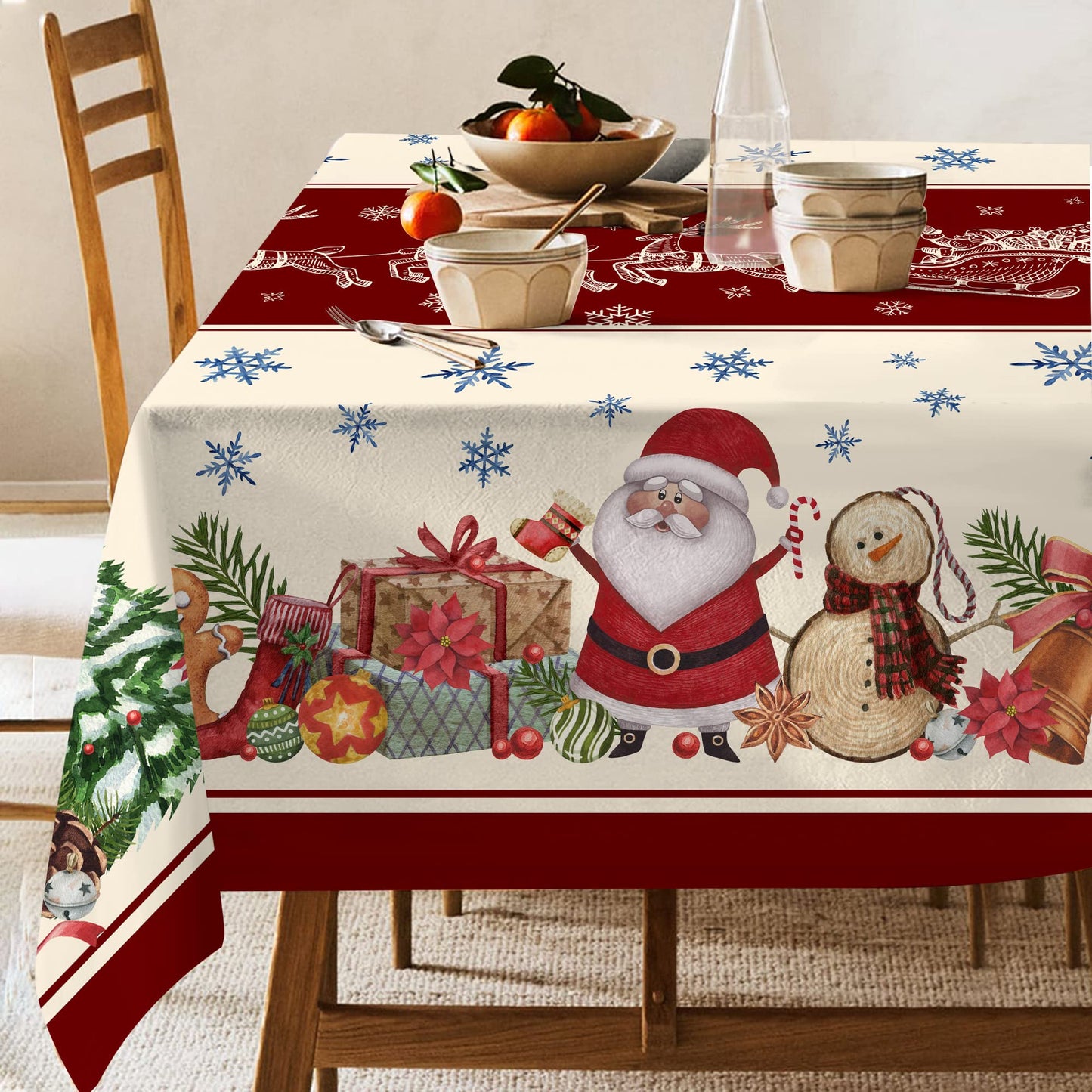 Hexagram Christmas Tablecloths 52 x 70 Inch, Christmas Table Cloth, Oblong Snowman Tablecloth Winter Xmas Santa Tablecloths for Kitchen Dining Decor