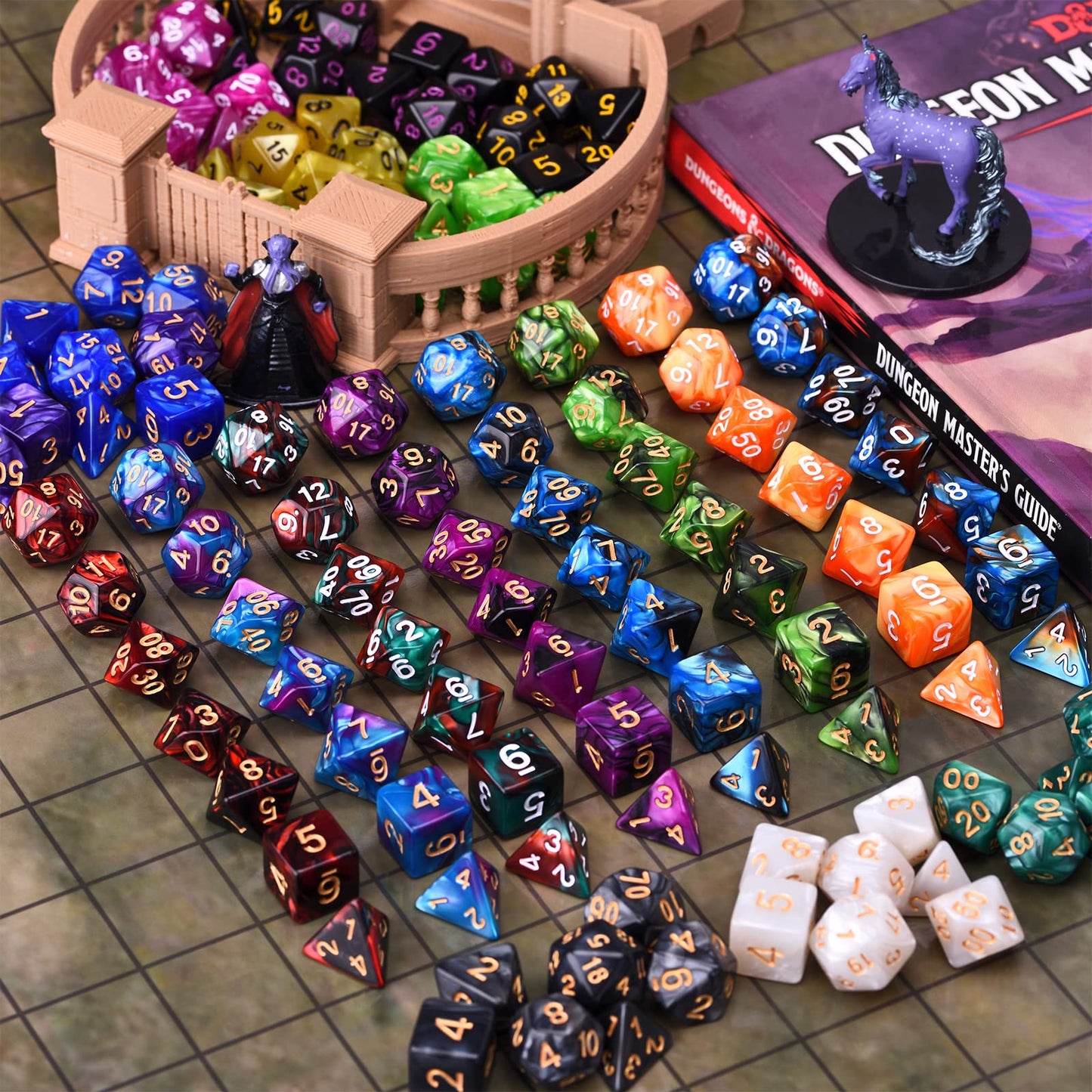 Amiven DND RPG Dice Sets 30 x 7 Polyhedral Dice (210pcs) for Dungeons and Dragons Tabletop Role Playing Adventure Games, with a Large Drawstring Bag