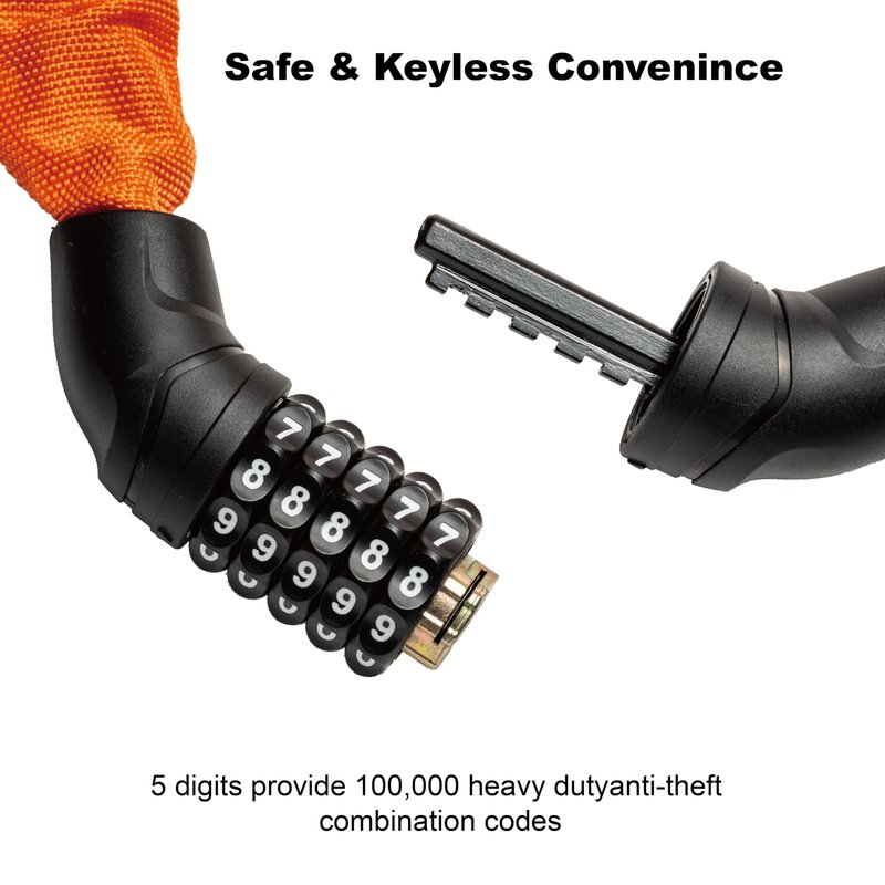 Via Velo Bike Chain Lock, 5-Digit Resettable Combination Heavy Duty Anti-Theft Bicycle Lock, 2.95 Ft Security Bike Locks for Scooter, Motorcycle, Gate, Fence, Valuables Etc(Orange)