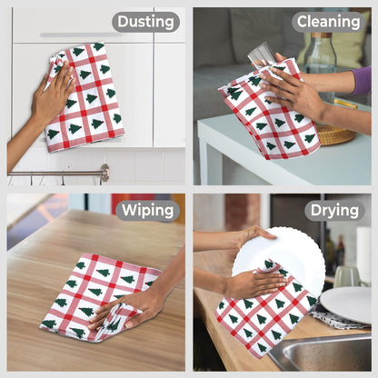 Urban Villa Christmas Kitchen Towels Christmas Tree Print Premium Quality 100% Cotton Dish Towels Mitered Corners Ultra Soft (Size: 20X30 Inches) Highly Absorbent Bar Towels & Tea Towels - (Set of 6)