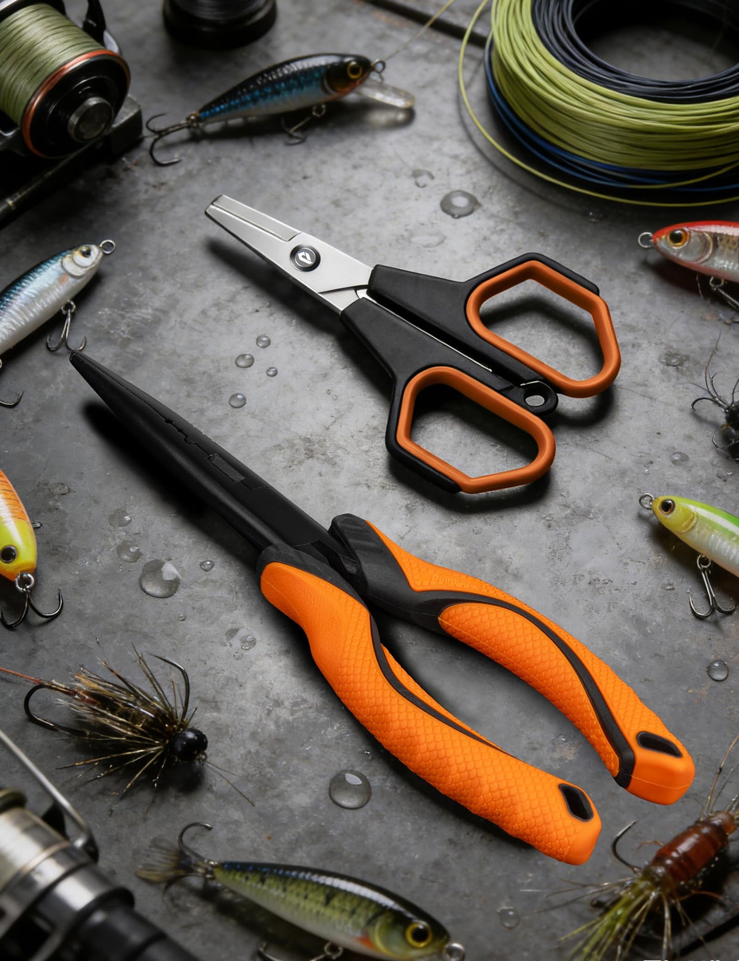 pullther fishing Fishing Tools Kit, 9" Fishing Pliers,3.9" Fishing Scissors, Fishing Line Cutter for Braided Fishing Line,Fishing Gear with Lanyard