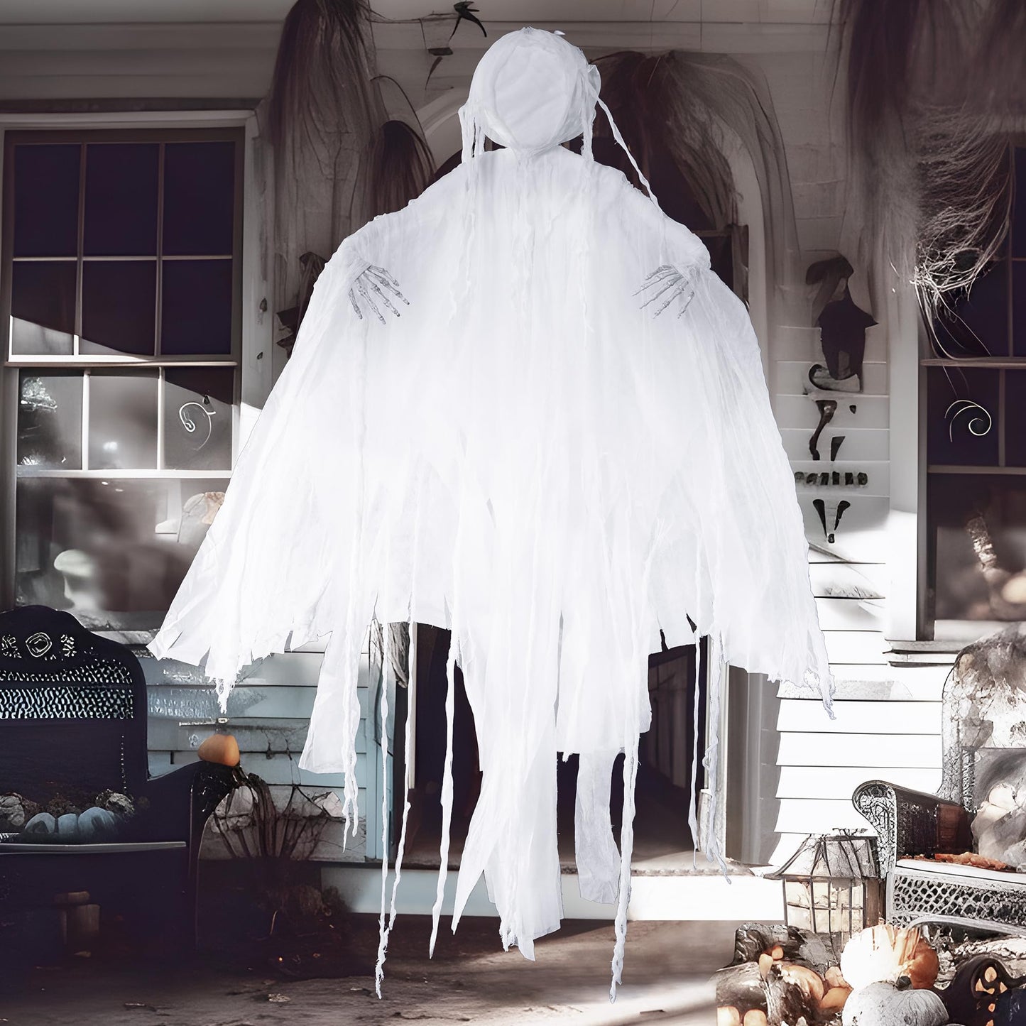 JOYIN 63” Halloween Hanging Ghost Decorations Outdoor, White Faceless Grim Reaper in White Horror Robe for Halloween Tree Yard Party Outside Hanging Decorations Party Supplies