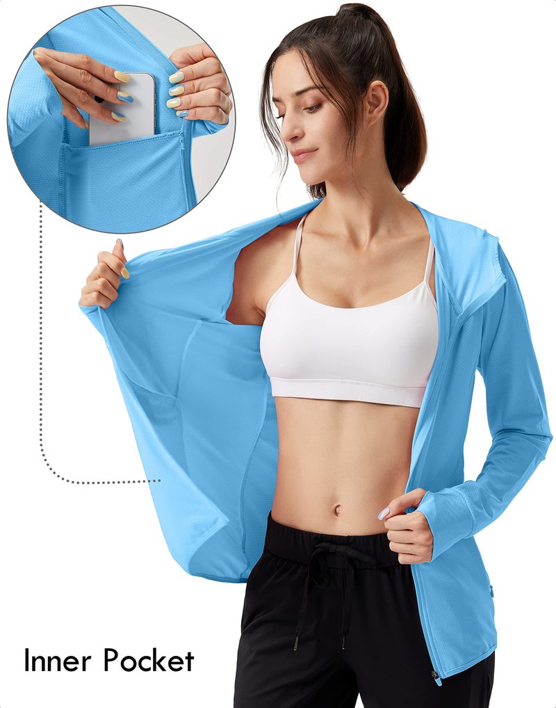 Soothfeel Women's UPF 50+ Sun Protection Hoodie Jacket Lightweight Long Sleeve Sun Shirt for Women with Pocket Hiking Outdoor Blue M