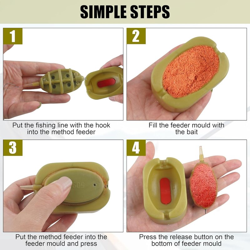 Carp Fishing Method Feeders Set - 4 Inline Feeders with Quick Release Mould | Tackle Kit for Bait Holder Tool