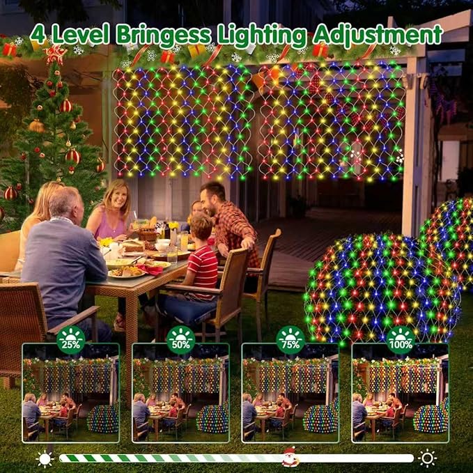 Hezbjiti Battery Operated Christmas Lights Outdoor 100 LED 5FT x 3.3FT Waterproof Timed Memory Net Mesh Lights for Xmas Trees Bushes Garden Yard Lawn Patio Christmas Decor (1Pack Multicolor)