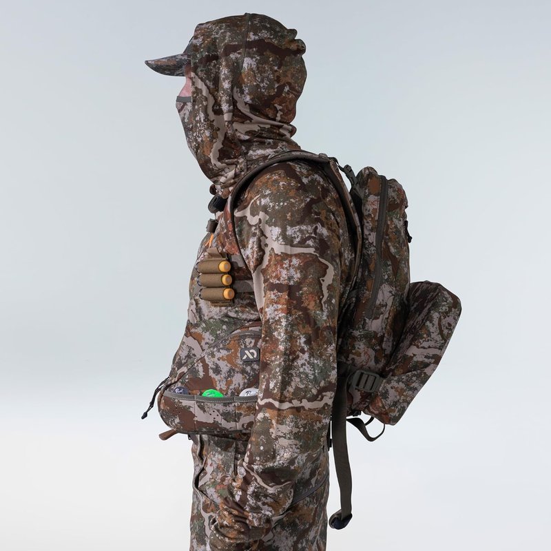 First Lite Treeline Turkey Vest - Tactical Hunting Vest with Game Pouch, Adjustable Seat & MOLLE System | Camo Design