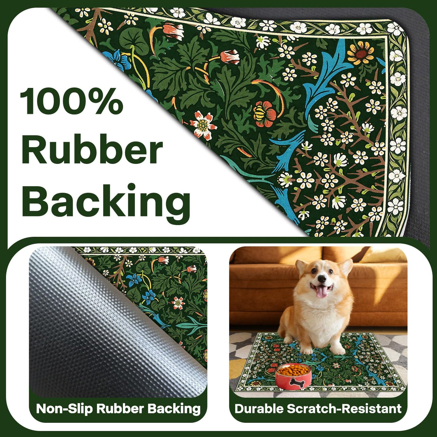 Pet Dog Cat Food Mat, Absorbent Dog Bowl Mat for Food and Water, Quick Dry Placemats Feeding Mats with Non Slip Rubber for Floors Indoor Puppy Pet Accessories Supplies 16 * 24 inch, Dark Flowers