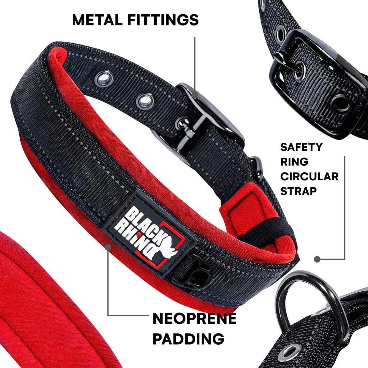 Black Rhino - The Comfort Collar Ultra Soft Neoprene Padded Dog Collar for All Breeds - Heavy Duty Adjustable Reflective Weatherproof (Medium, Red/Black)