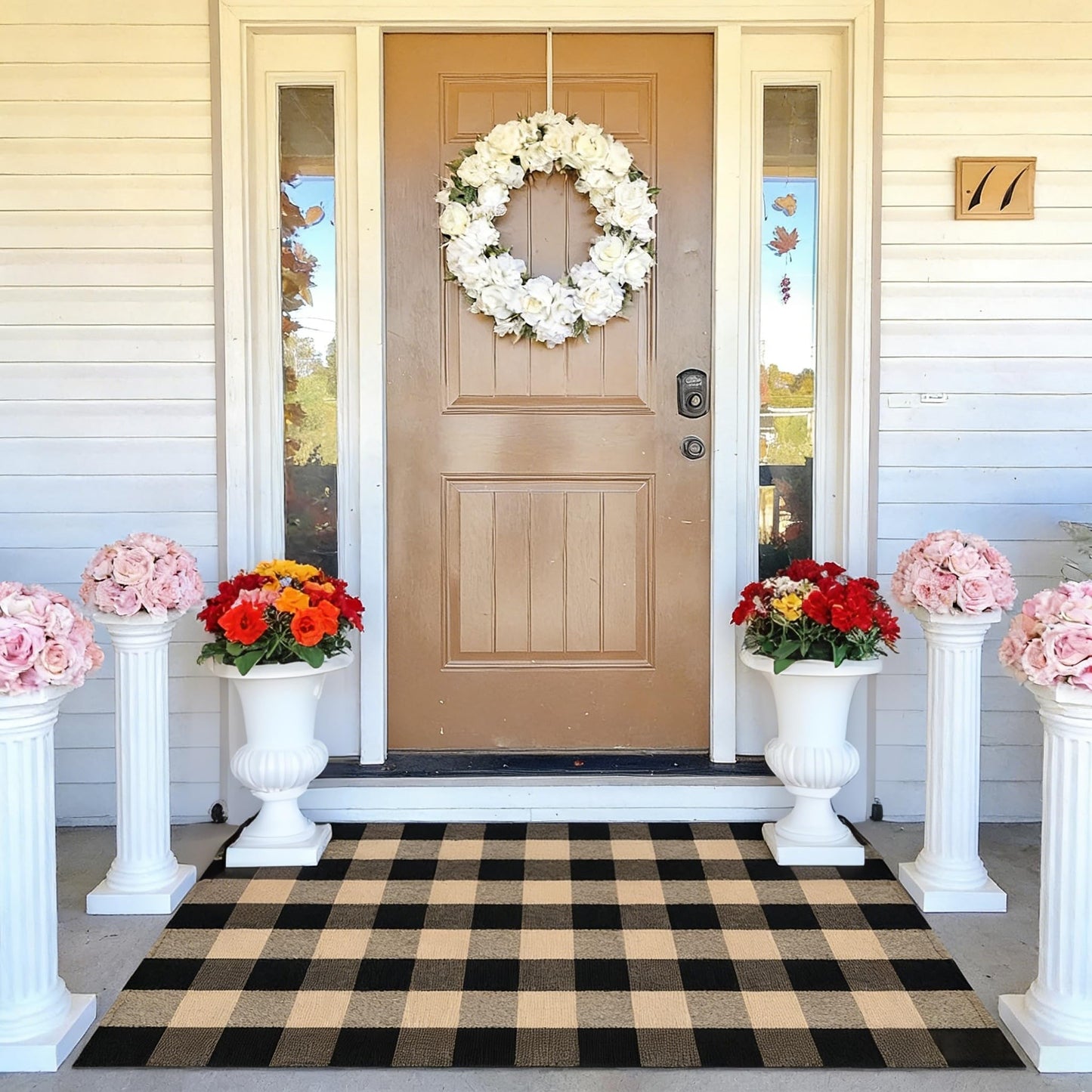 SKYPEA Brown and Black Buffalo Plaid Rug 3' x 5', Washable Farmhouse Non-Slip Checkered Doormat, Indoor Outdoor Floor Mat for Living Room, Bedroom, Entryway, Kitchen, Laundry Room