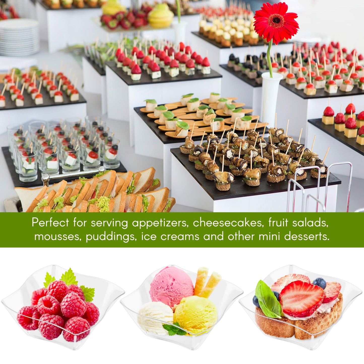 Qeirudu 50 Pack 5 oz Mini Dessert Cups with Spoons - Plastic Appetizer Cups Small Disposable Serving Bowls for Party Fruit Cheesecake Pudding