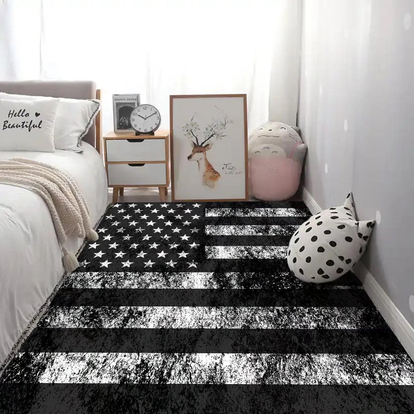 kxry 3 * 5 Feet USA American Flag Soft Area Rugs for Kids Girls Boys Dirty US Stars Stripes Flags Floor Carpet for Living Room Bedroom Dorms Nursery Rooms Home Decor Aesthetic