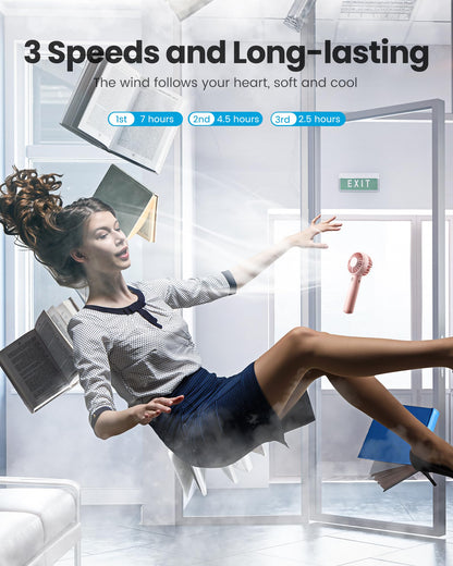 Gaiatop Mini Portable Fan, Small and Powerful, Cute Design 3 Speed Personal Handheld fan and Desktop with Base, Lightweight USB Rechargeable for Travel Lash Makeup Girl Women Summer Gift Pink