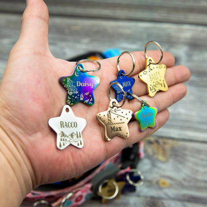 Personalized Dog Tag with 5 Lines of Custom Deep Engraved Durable Stainless Steel Pet ID Name Tag Designer Regular Size Star