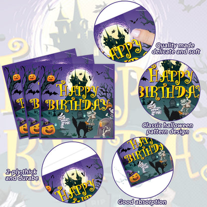 Tevxj 96PCS Happy Birthday Halloween Tableware Set Halloween Dinnerware Disposable Dessert Plates Birthday Party Plates Napkins Forks for Halloween Party Decorations Supplies 24 guests