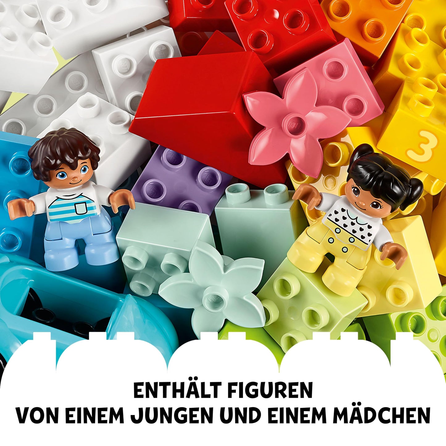 LEGO DUPLO Brick Box - Educational Stacking Toys for 1+ Year Old Boys & Girls - incl. Colourful Number Bricks, a Car & 2 Figures, plus Toy Storage - 10913
