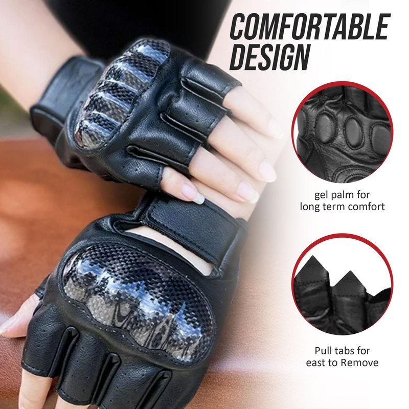 Hugger Fingerless Motorcycle Gloves for Men – Leather Riding Gloves with Knuckle Protection, Breathable Grip Gloves for Driving & Outdoor Use