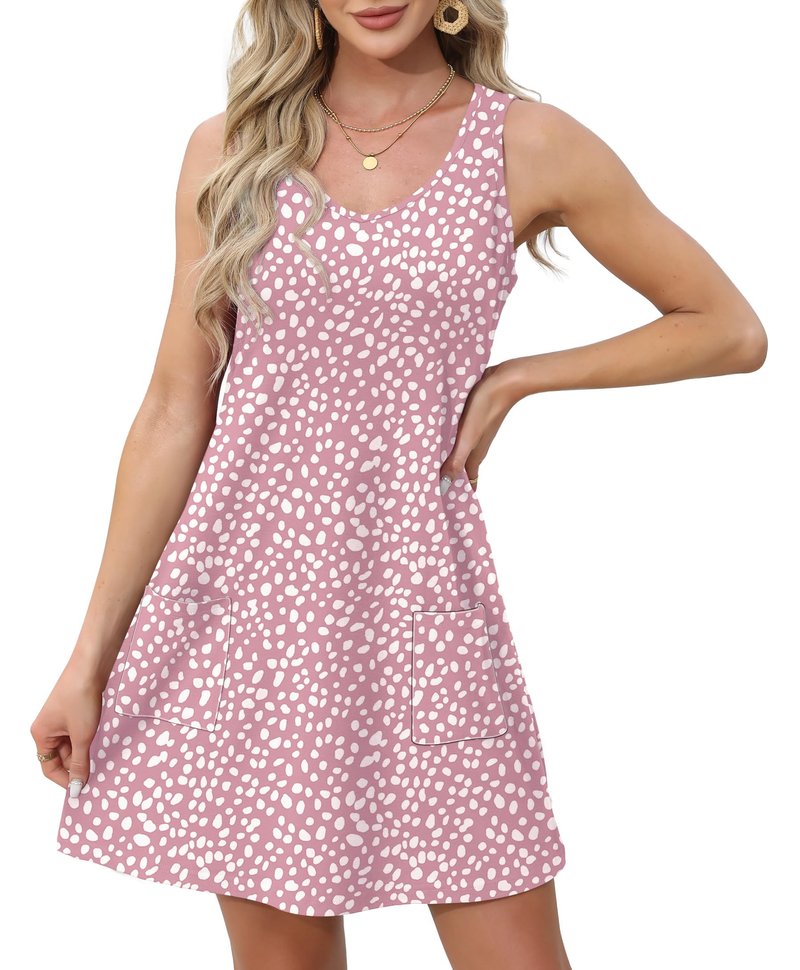 OFEEFAN Pink Dress for Women Summer Spring Leopard Print Fashion Sundresses Beach Vacation Clothes Cruise Outfits Floral 35 L