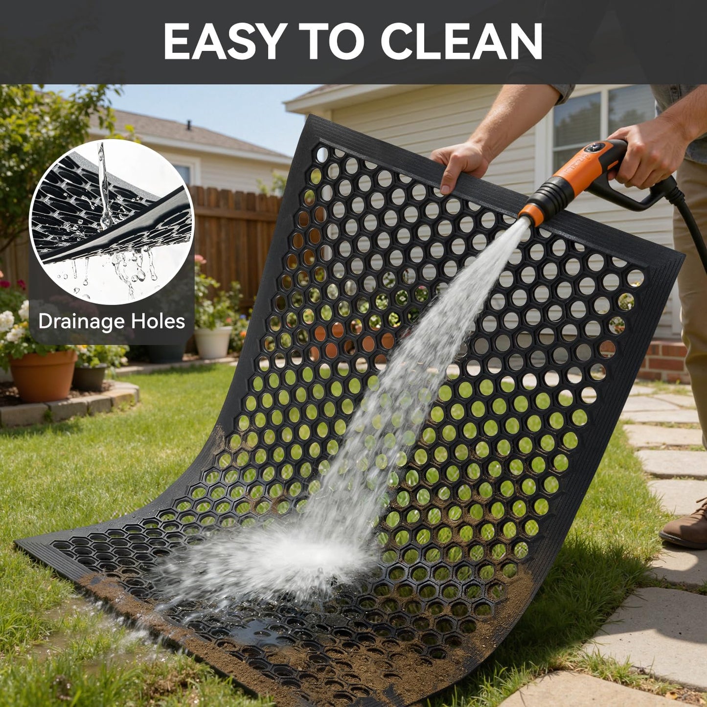 RESARE Front Door-Mat Outside Entrance, 17"x30" Rubber Doormat Non Slip Waterproof, All Weather Welcome Matt-Outdoor Dirt Trapper Mud Mat Heavy Duty Door-Mats for Garage, Entryway (Black)