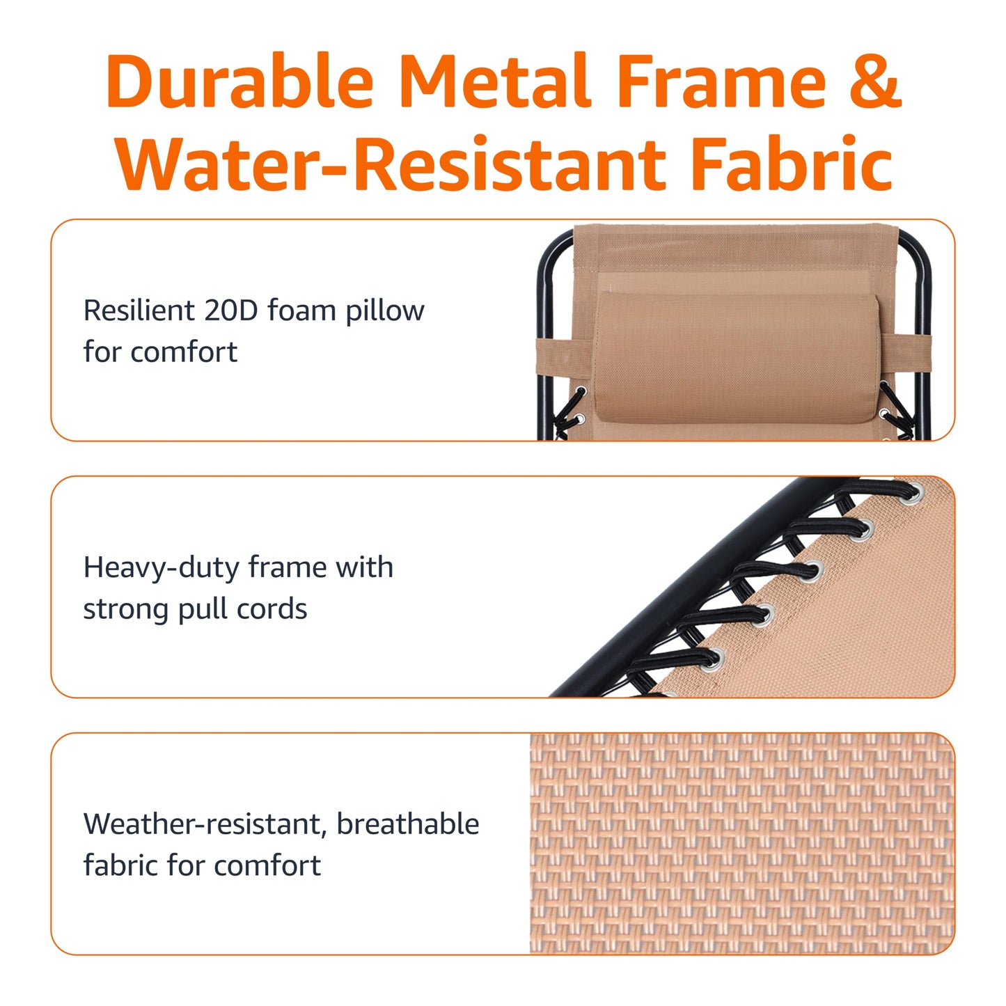 Amazon Basics Outdoor Patio Folding Reclining Lounge Rocking Chair with Pillow, Affordable Folding Chairs for Outside, Beige, 33.6 x 37.4 x 26 inch