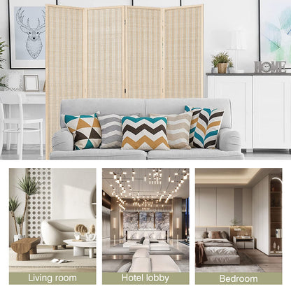 FDW Room Divider Bamboo Room Divider Wall Folding Privacy Wall Divider Wood Screen for Home Bedroom Living Room (6 Panel, Natural)