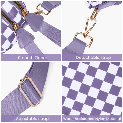 Checkered Crossbody Bum Bags for Women Nylon Checkered Purse Checkerboard Fanny Pack