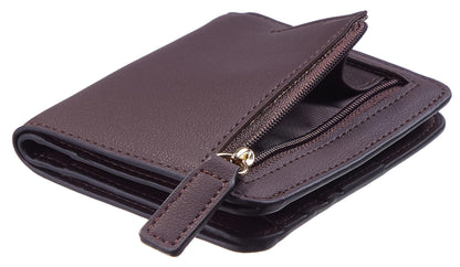 Gostwo Small Wallet for Women, RFID Blocking Wallet, Credit Card Holder Wallet, Compact Bifold Luxury Genuine Leather Pocket Passport Wallet Ladies Girls Mini Purse Travel with ID Window, Coffee