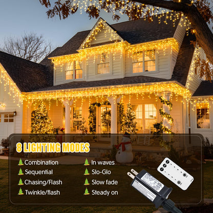 JMEXSUSS 38.8FT Icicle Lights for Outside, 400 LED Icicle Christmas Lights Outdoor Indoor Plug in, Warm White String Lights for Christmas House Patio Party Fireplace Holiday Decorations