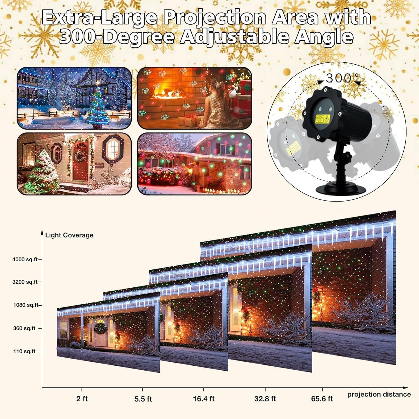 Christmas Projector Lights Outdoor, Waterproof Christmas Decorations Led Lights Projector with Remote Control Timer
