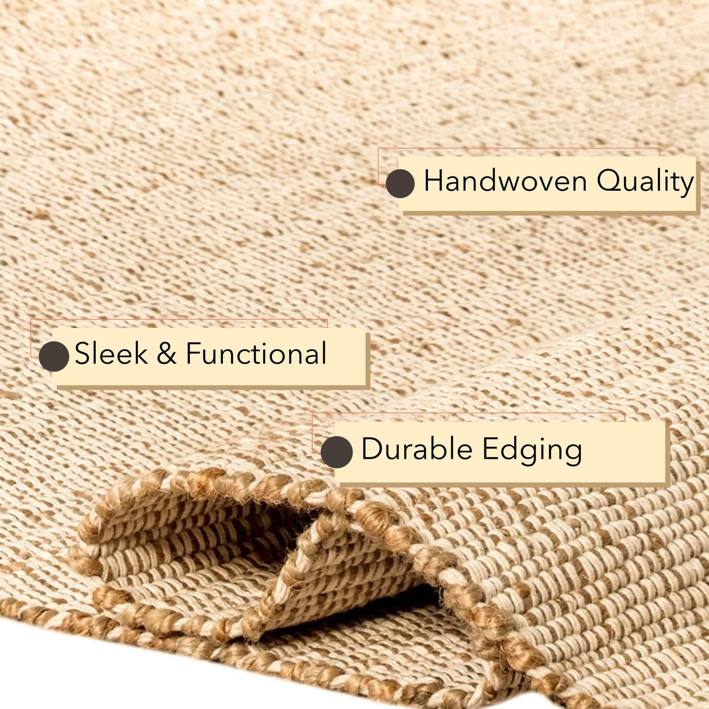 Chardin home 5x7 Jute Cotton Hand Woven Area Rug, Natural Jute Braided Boho Farmhouse Rug, Rustic Vintage Reversible Natural Fiber Rug for Living Room, Bedroom, Dining Room, Office, or Entryway.