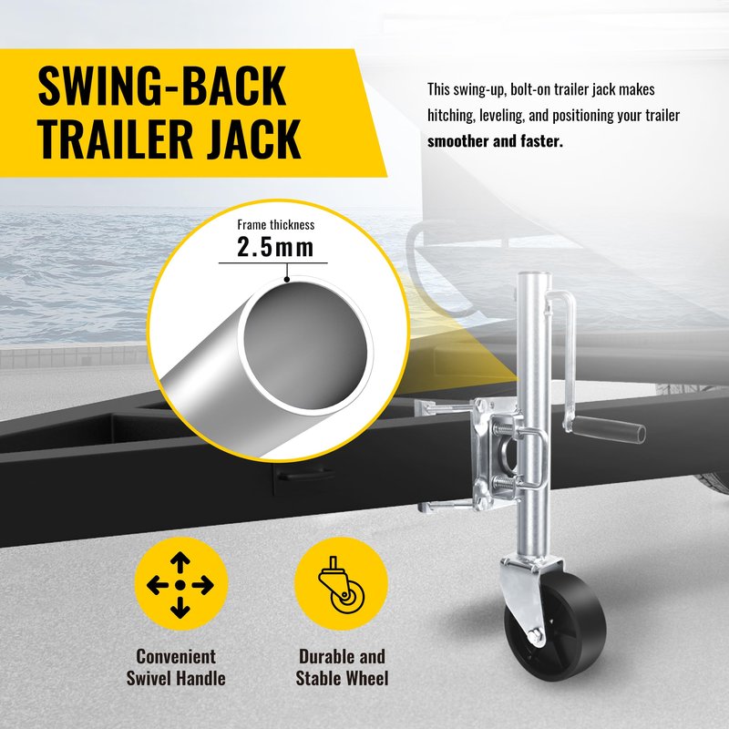 MaxxHaul 10" Lift Swing Back Trailer Jack - 1,000 lb Capacity Heavy Duty Bolt-On Trailer Tongue Jack with 6" Smooth-Rolling Wheel and Side Wind Handle (70148)