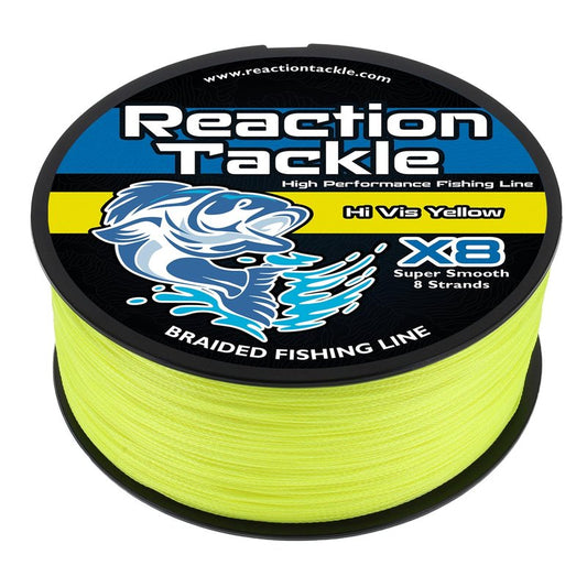 Reaction Tackle Braided Fishing Line - Pro Grade Power Performance for Saltwater or Freshwater Fish - Colored Fishing Line Braid for Extra Visibility - X8 Hi Vis Yellow 100 Lb (150 Yards)