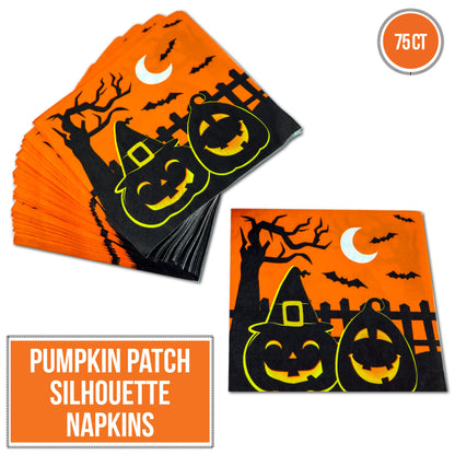 Iconikal 75-Count Disposable Paper Party Napkins, Pumpkin Patch Silhouette, Dinner Size